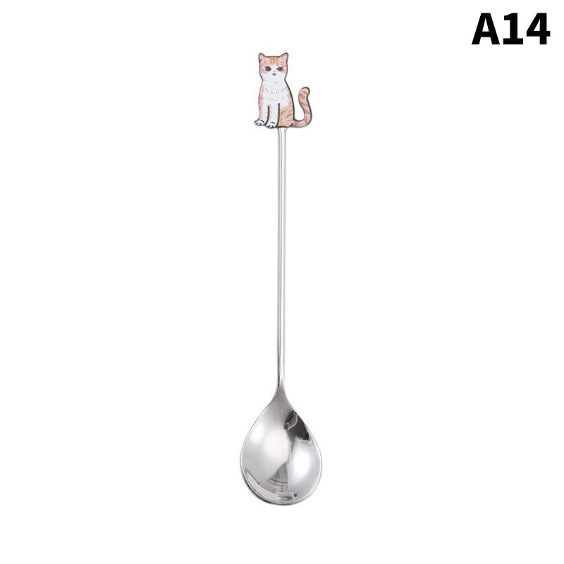 Cute Paintings Cat 304 Stainless Steel Spoon Hollow For Coffee Tea Dessert Spoon Kitchen Tableware Gifts For Students Children