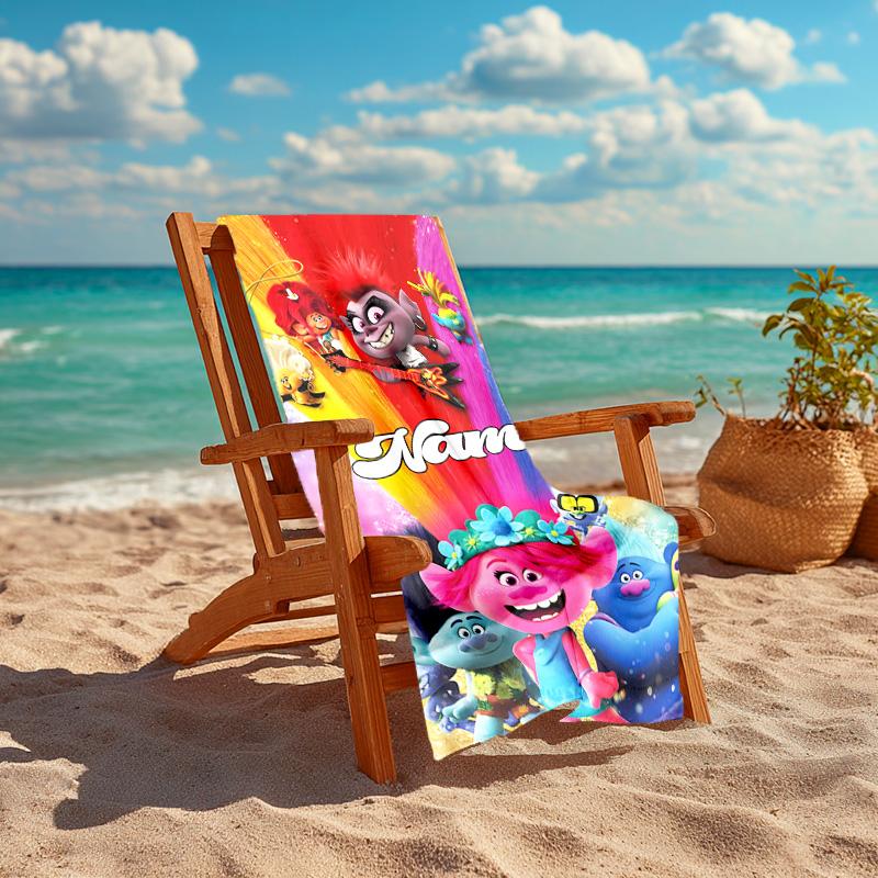 Personalized customized proof beach towel with Trolls pattern - soft, absorbent,quick-drying,perfect swimming,camping&bathing