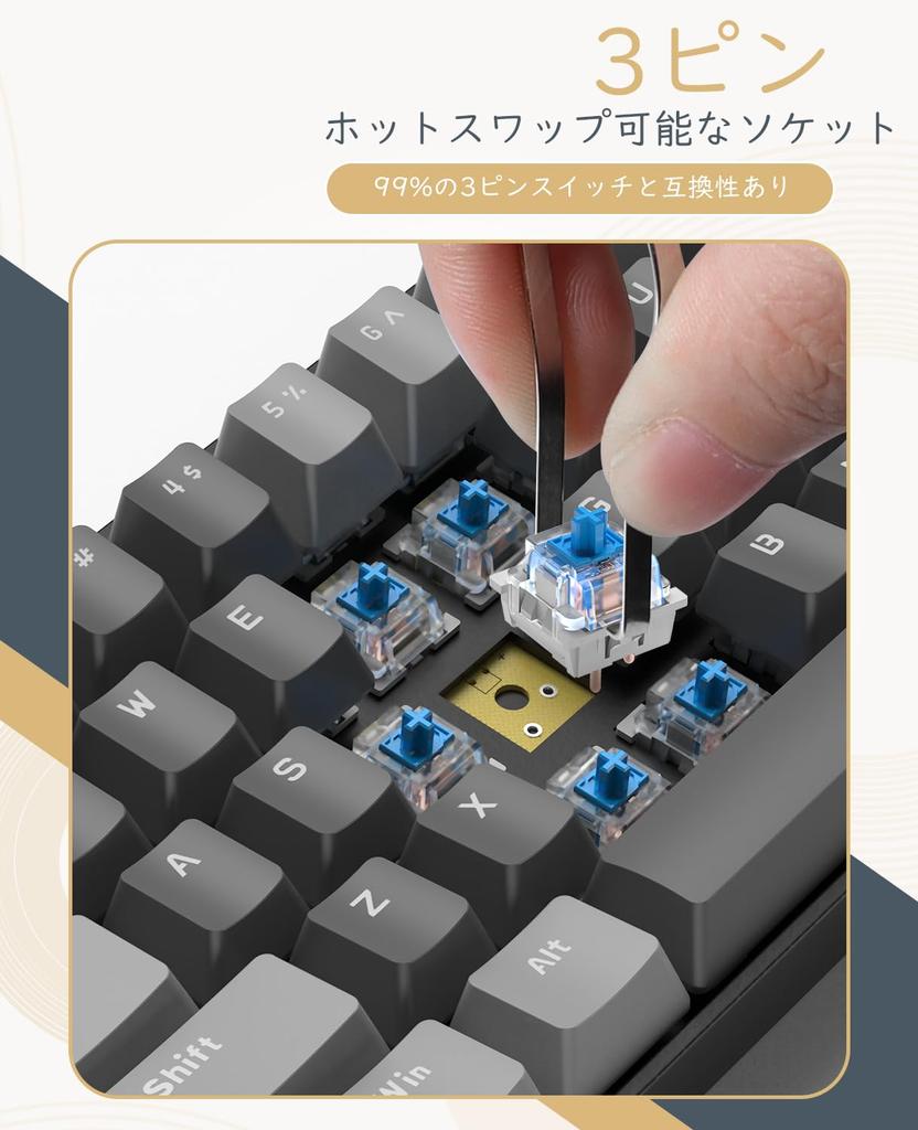 X ZIYOU LANG Bluetooth Wireless Gaming Blue Axis K68 Keyboard USB Compatible with Work from Japanese Instruction Technical Standards Compliance