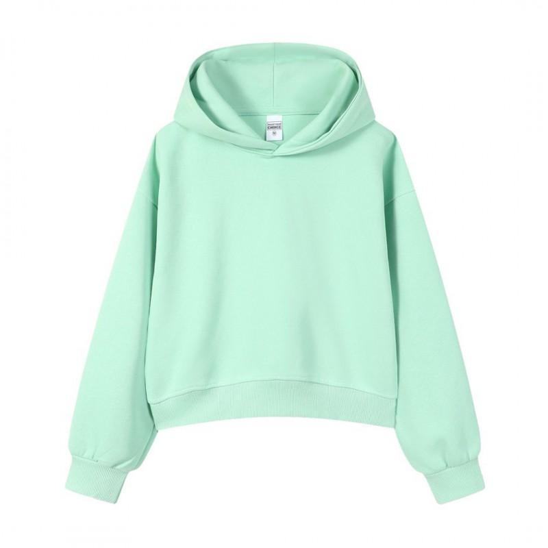 Korean Style Womens Short Hooded Zip-Up Cotton Blend Sweatshirt Loose Fit Winter Casual Top