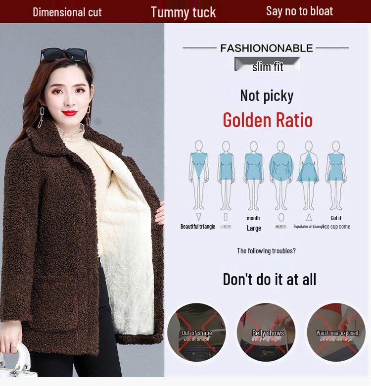 Women's Plus Size Fleece Short Coat with Velvet & Lamb Wool for Autumn & Winter – Fashionable & Warm for Middle-aged & Elderly