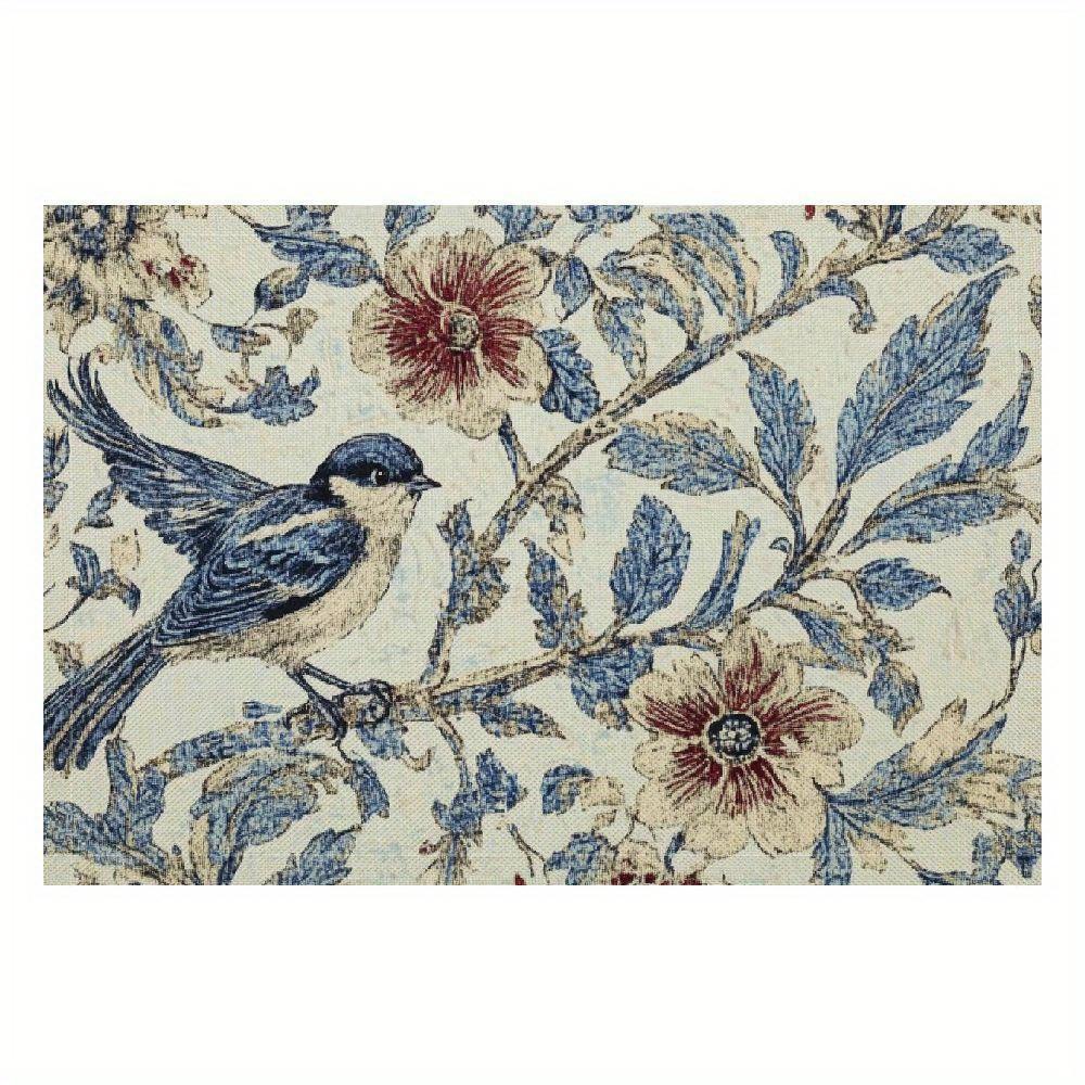 4pcs Linen Placemats Set, Bird and Flower Design, 12x18 Inches – Perfect for Dining Room, Kitchen Decor, Holiday Parties, and Home Table Settings