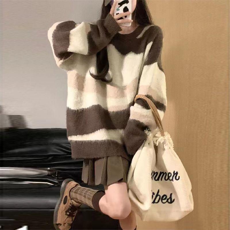 In Stock: Japanese Retro Striped Knit Sweater - Autumn/Winter Loose College Style