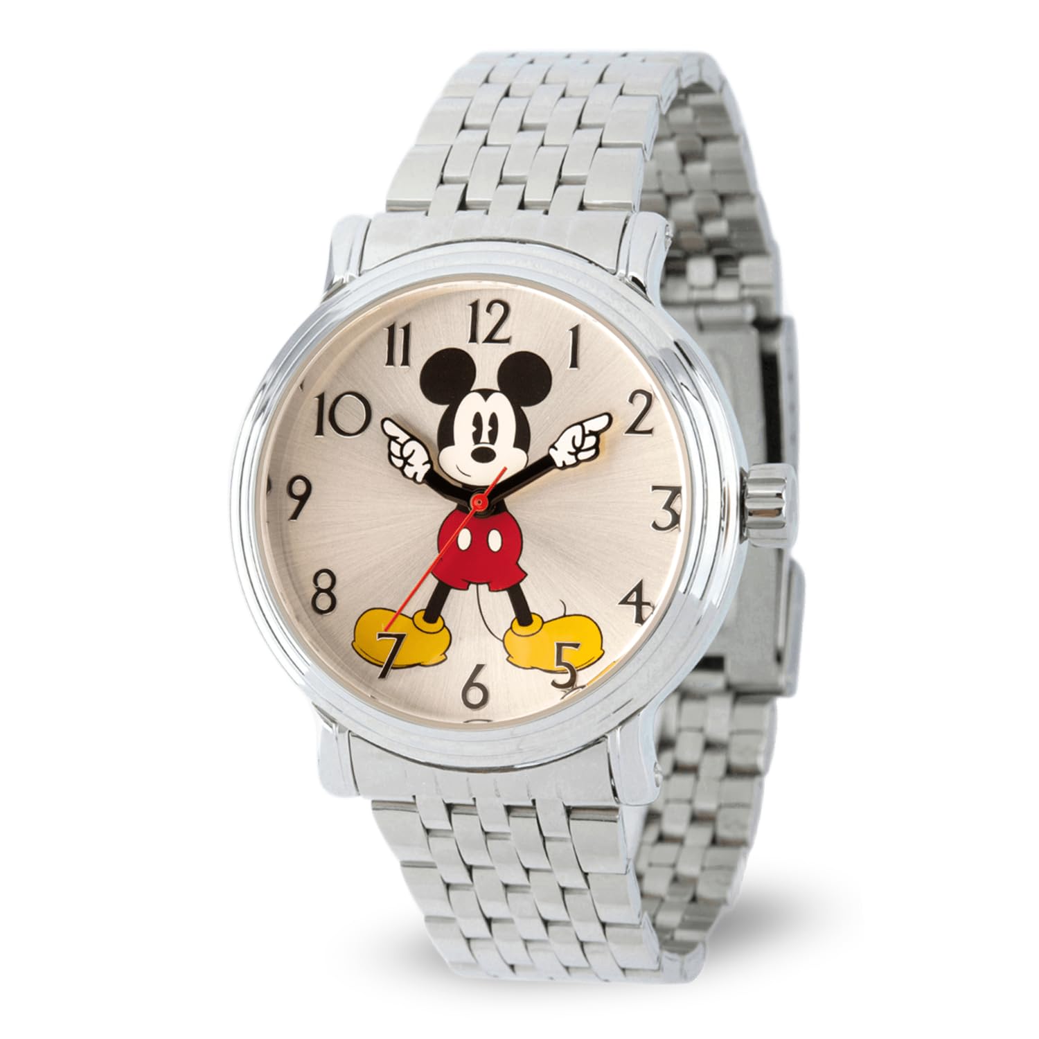 Disney Mickey Mouse Jointed Hand Watch Mens - Stylish Classic Timepiece White Dial Silver Case Stainless Steel Strap