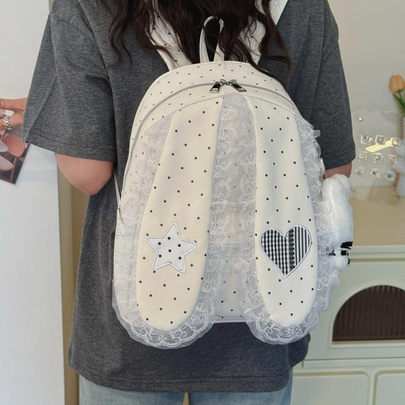Schoolbag new cute cute cute polka dot lace rabbit ears backpack women's 1011 commuting large-capacity student schoolbag