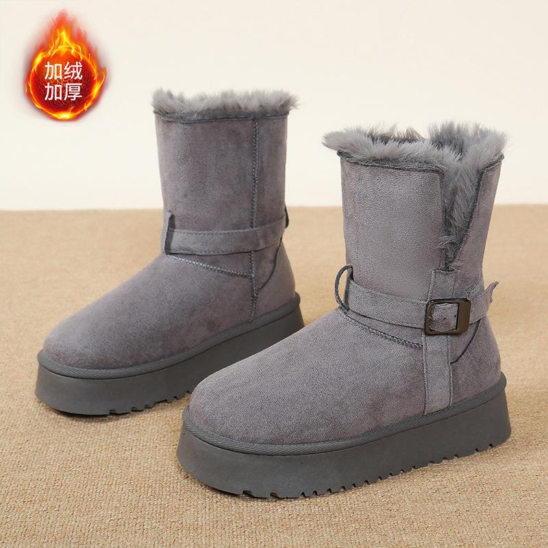 Thick-soled two-wearing medium tube snow boots women s winter new fur integrated fluff cotton boots piled and piled cotton shoes 40 серый 3860₽
