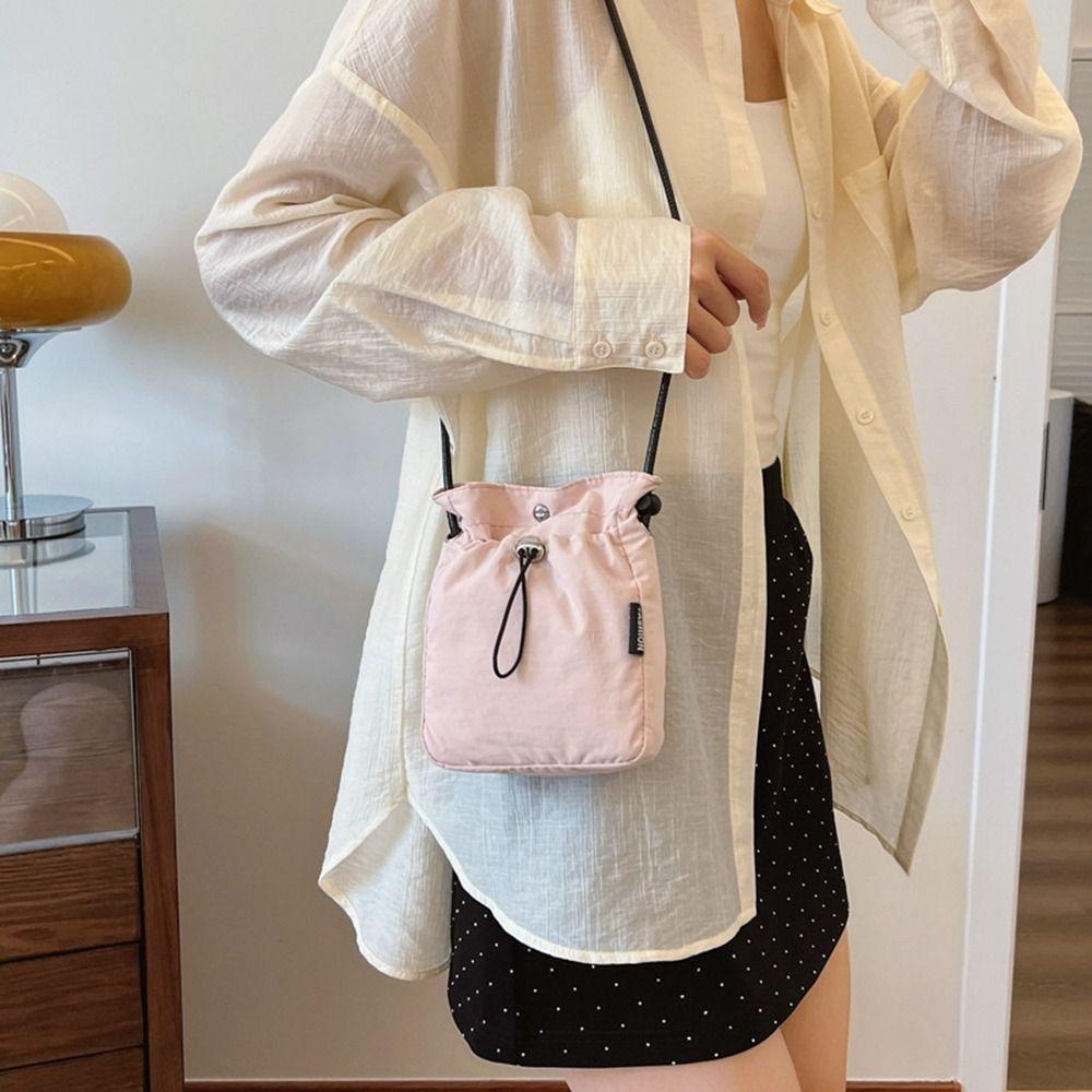 Purse Drawstring Canvas Bag Crossbody Bag Mobile Phone Bag Cute Nylon Shoulder Bag  Office Worker