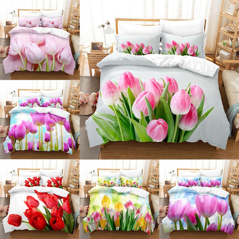 Tulip Quilt Cover 220x240 Duvet Cover Set Double bed 200x200cm 3D Flower King Bedding Sets Twin Size 3PCS 2PCS Single 140x210