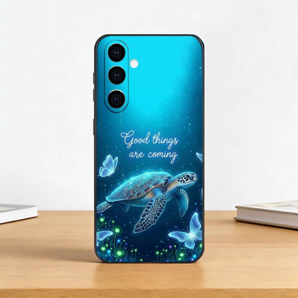 Süße kleine Schildkröte Handyhülle für Samsung Galaxy A73,A72,A71,A70,A53,A52,A51,Weiches Silikon Schwarze Hülle