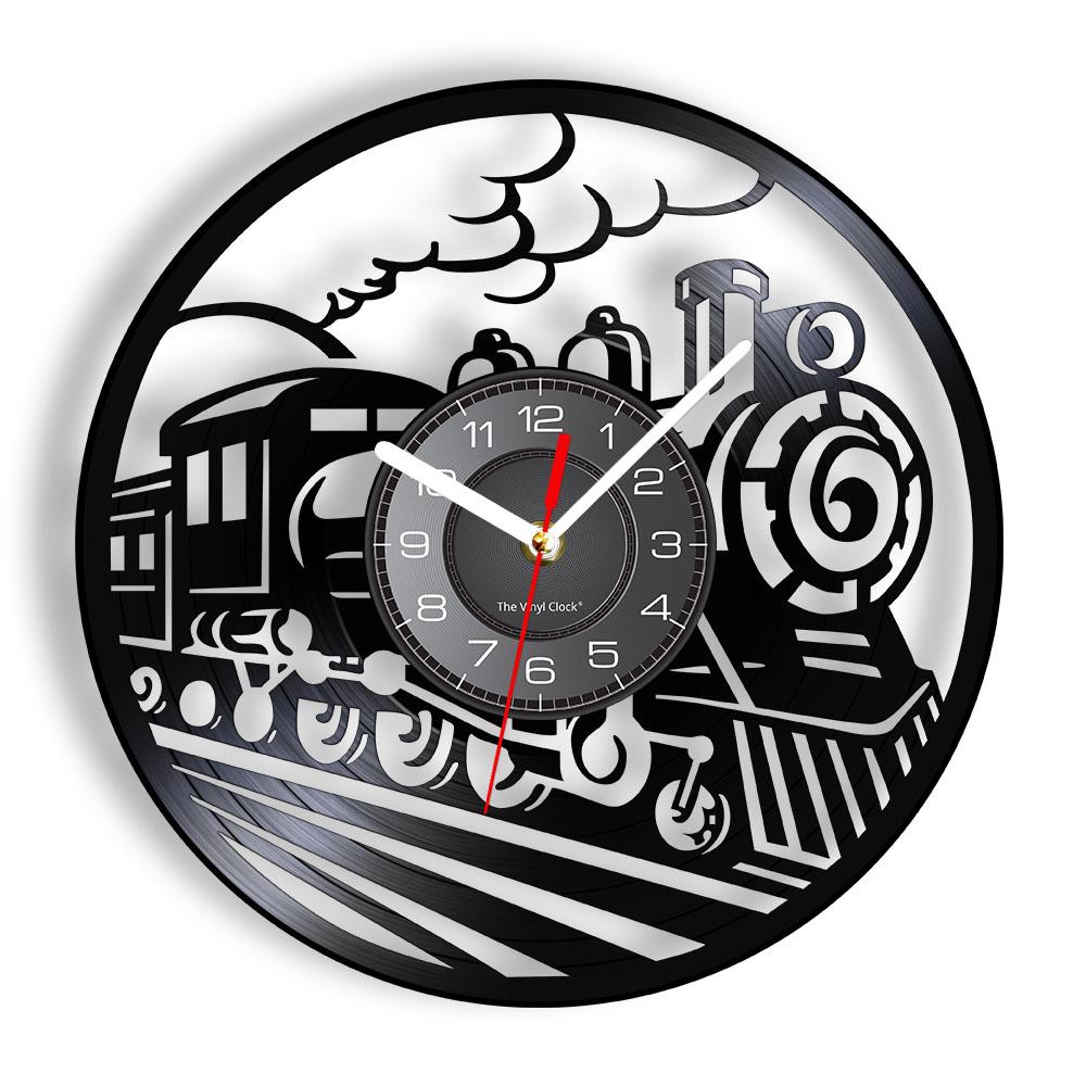 

Old Train Railway Engine Vinyl Record Wall Clock Transportation Art Locomotive Home Decor Steam Engine Vintage Crafts Wacth