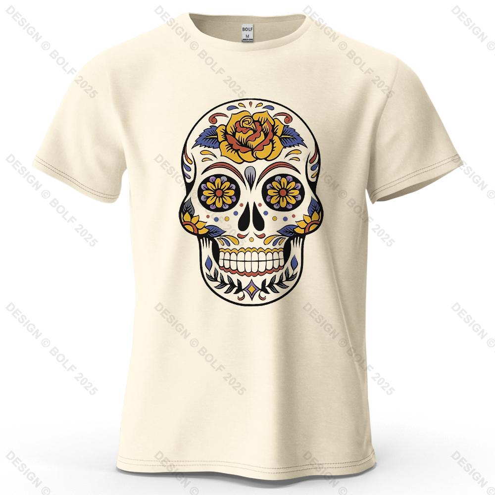 

Mexican Sugar Skull Printed Men s T-Shirt 100% Cotton Oversized Day of The Dead Graphic Tees for Women Tops Tees Streetwear 4XL