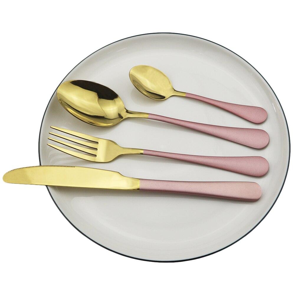 4 stk Kniv skje Gaffel Bestikksett 304 Rustfritt stål Servise Rosa Gull Speil Bestikk Western Servise Luke Sølvtøy Sett