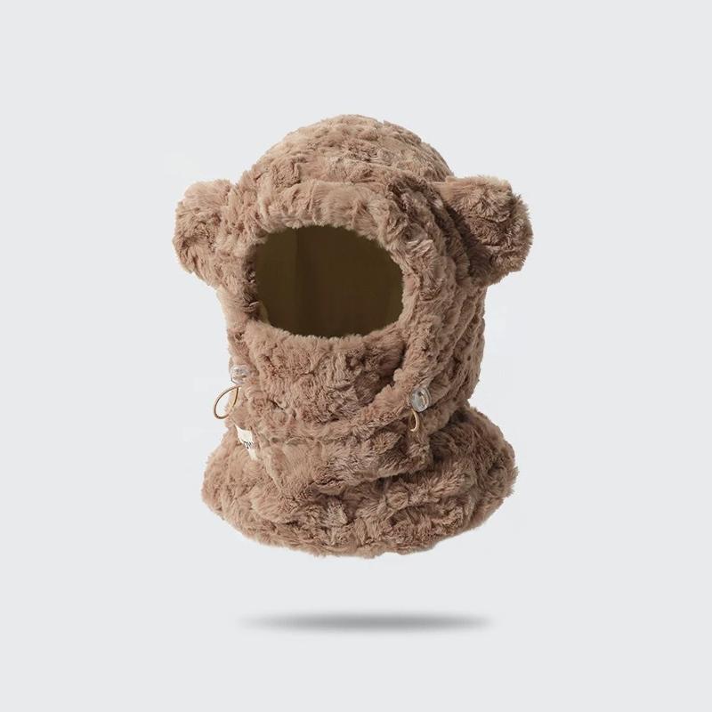 

Winter Warm Double-Layer Thick Anti Cold Teddy Bear Plush Scarf One-Piece Hat For Women, Cute Ear Protection Lei Feng Hat хаки