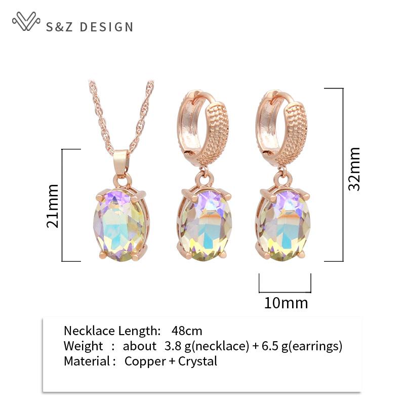Mode Rose Gold Farbe Oval Ei Form Kristall Tropfen Ohrringe Schmuck Sets Für Frauen Hochzeit Party Elegante Anhänger Halskette