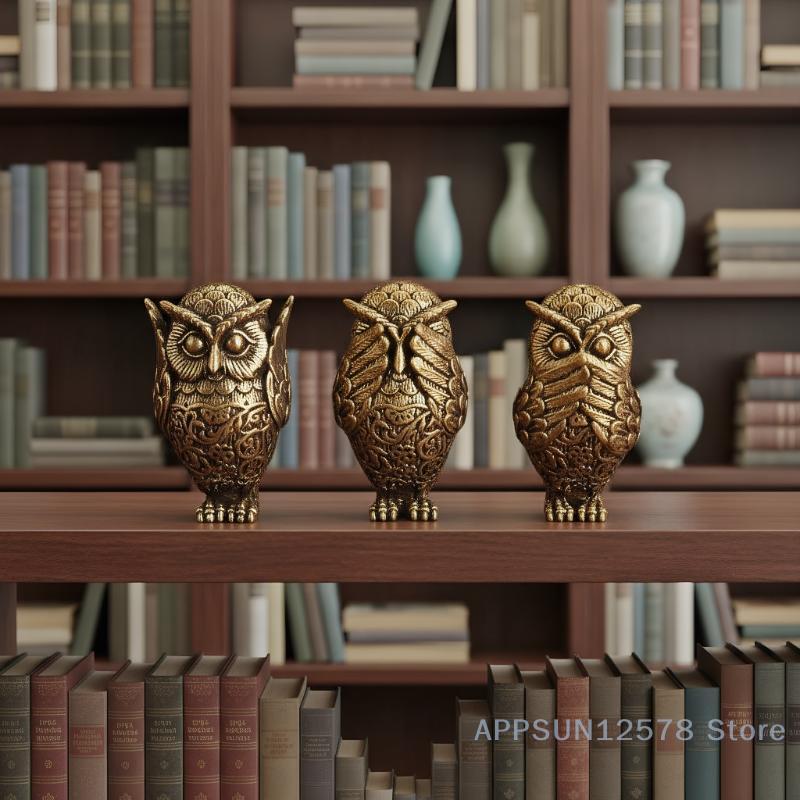 Escultura de Búho Individual de Latón Vintage con Diseño de Orejas Cubiertas, Ideal para Oficina en Casa, Decoración Única para Estantería y Regalo