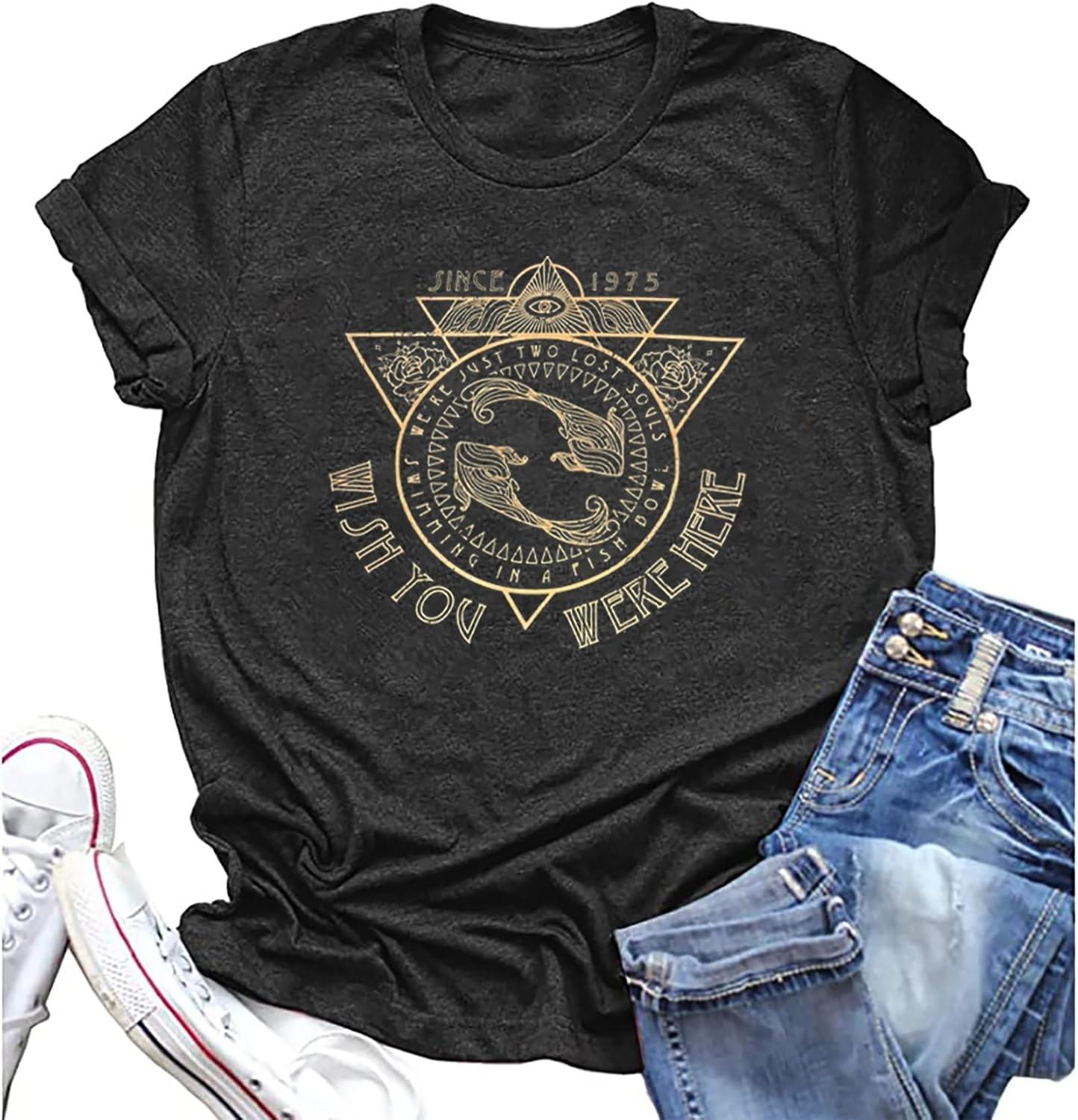 

Women Old School Band Shirt Vintage Rock Music Tshirt Rock Festival Tees Wish You were Here Distressed Graphic Tee Tops XXXXXL чорний