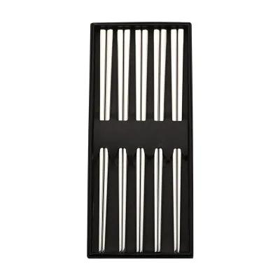 

5 Pairs Chinese Chopsticks 304 Stainless Steel Non-slip Chopsitcks Set With Gift Box Black Pink Blue Sushi Chop Stick For Dinner серебряный