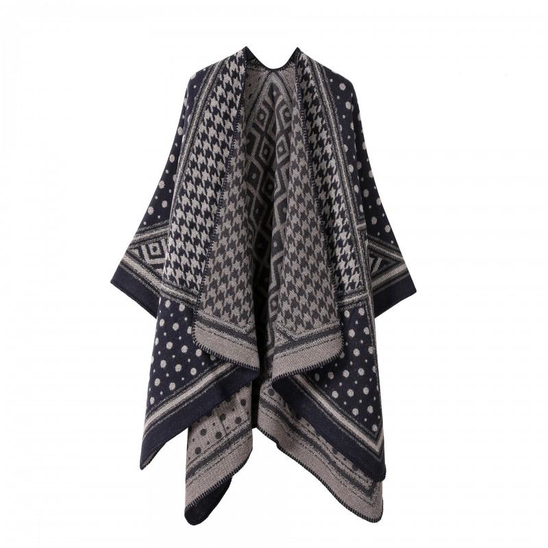 Womens Oversized Knit Shawl Wrap Scarf Ethnic Warm Fleece-Like Cape Travel Winter