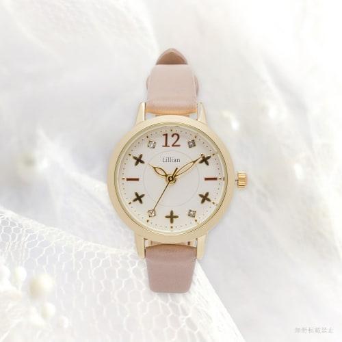 Fieldwork Women's Analog Watch with Leather Strap and Stone Dial, Flower Design, White, Pink Gray, JN031-3