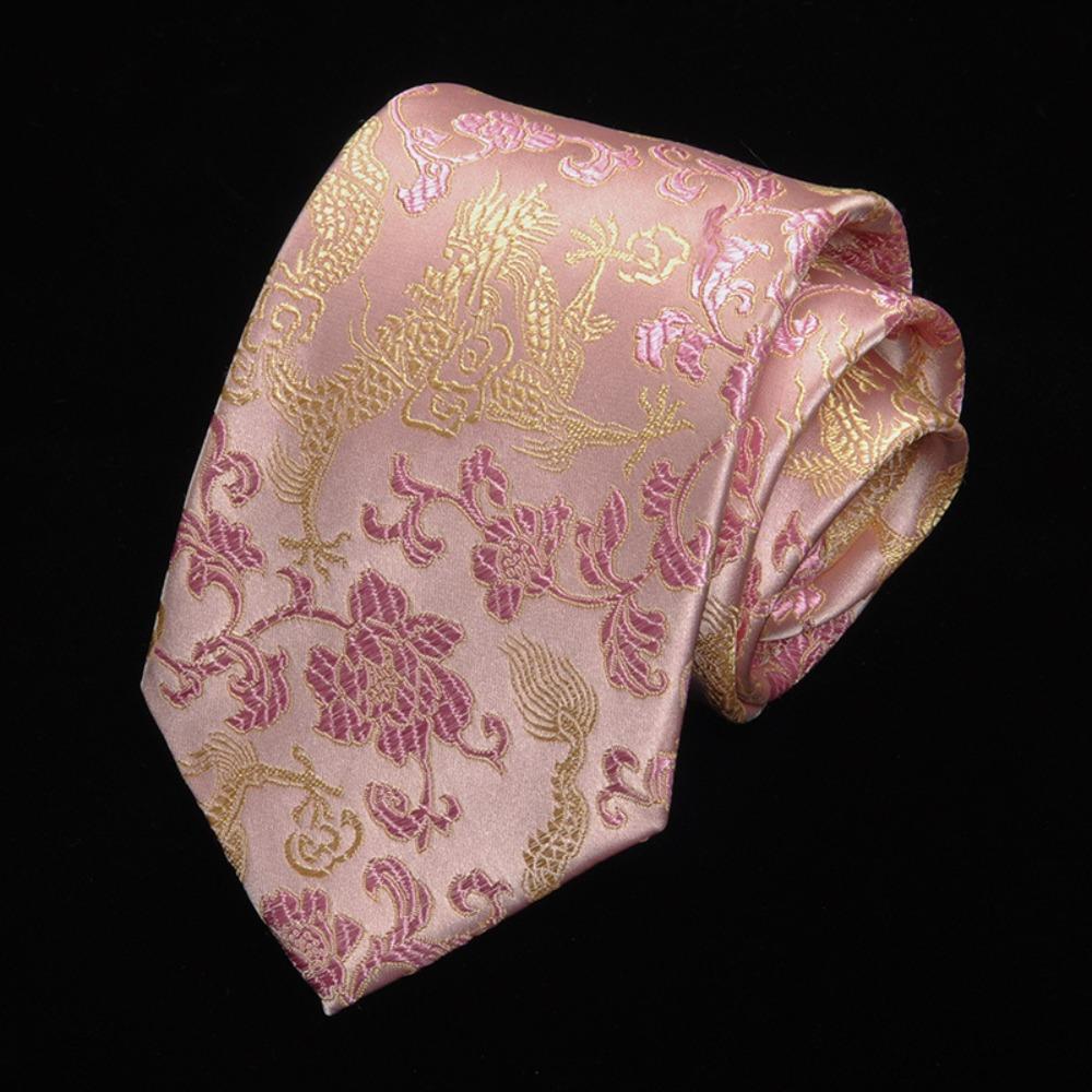 Adjustable Chinese Dragon Pattern Tie Calligraphy Men Necktie Jacquard Silk Tie Suit Accessories розовый