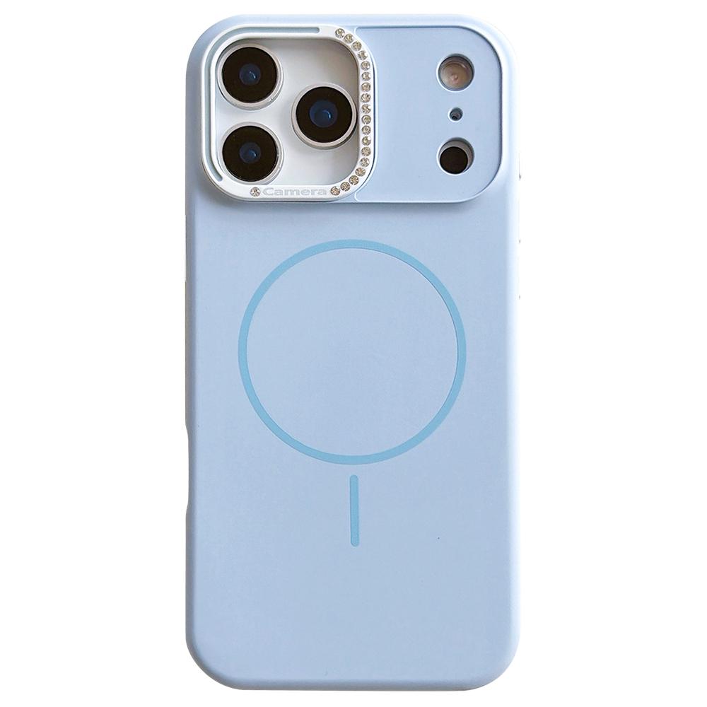 For iPhone 17 Pro Max Case Compatible with MagSafe Rhinestone Decor Lens Frame Silicone Phone Cover
