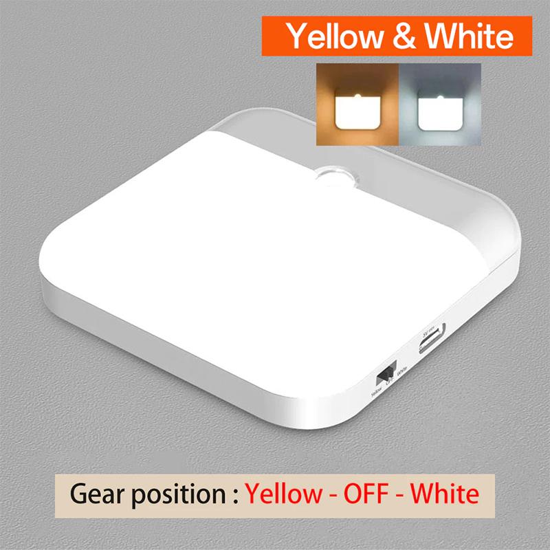 

Датчик движения, USB-ночник, светодиодная лампа с переключателем, перезаряжаемый индуктор, светильники для кухни, лестницы, прихожей, шкафа, спальни белый/жёлтый