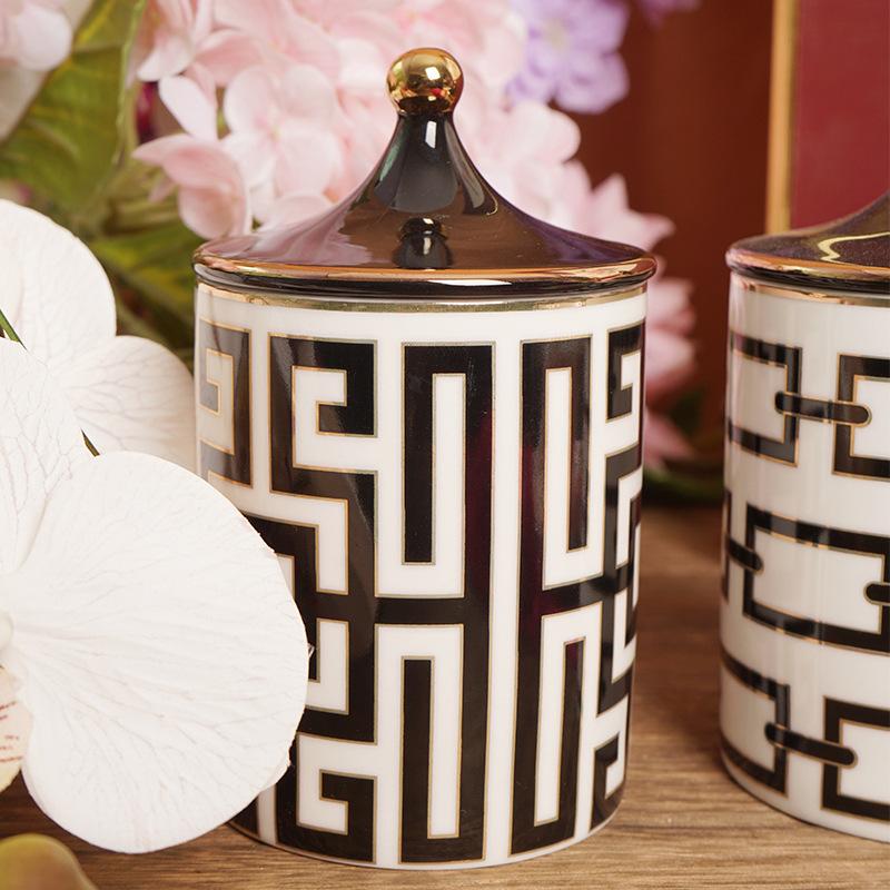 Creative Gilded Ceramic Storage Jar Cosmetic Jewelry Storage Bottle Aromatherapy Candle Jar Tea Box Storage Container Home Decor