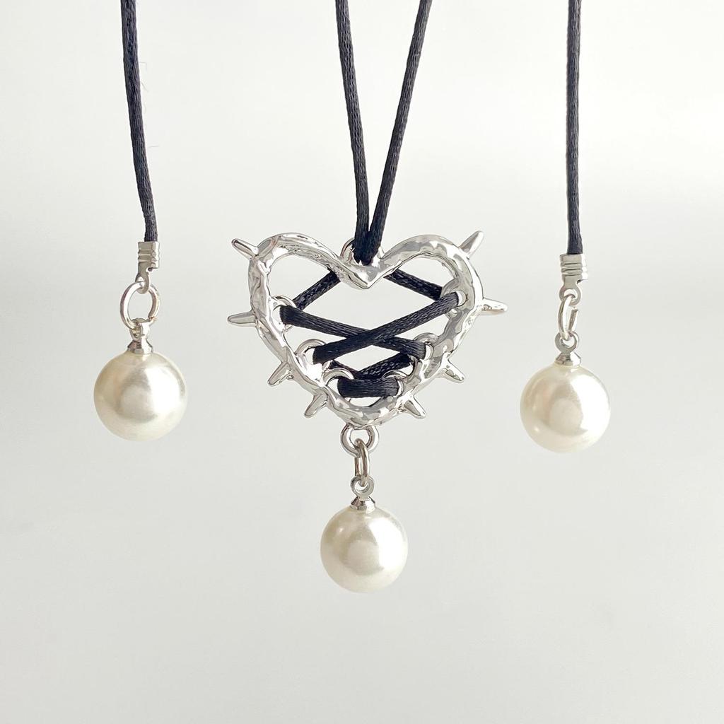 Mode Dorn Herz Faux Perle Anhänger Halskette Frauen Kreative Spice Girls Wrap Band Halskette Partei Schmuck Zubehör