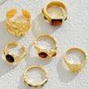 Tiger Eye Inlaid Crystal Ring Set Gold Plated Finger Open Rings Set New Geometric Rings Set  Women
