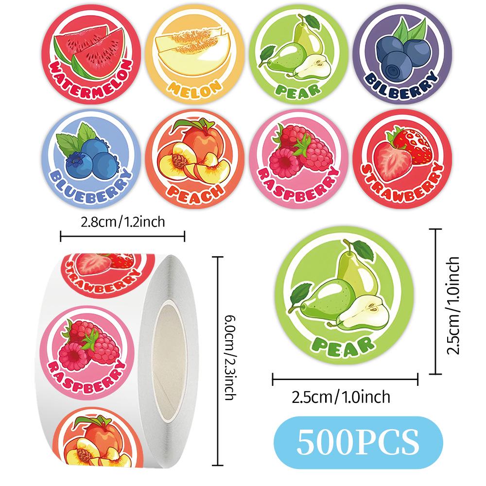 Cross-Border Fruit English Sticker Roll for DIY Journals - Round Die-cut Adhesive Sealing Labels