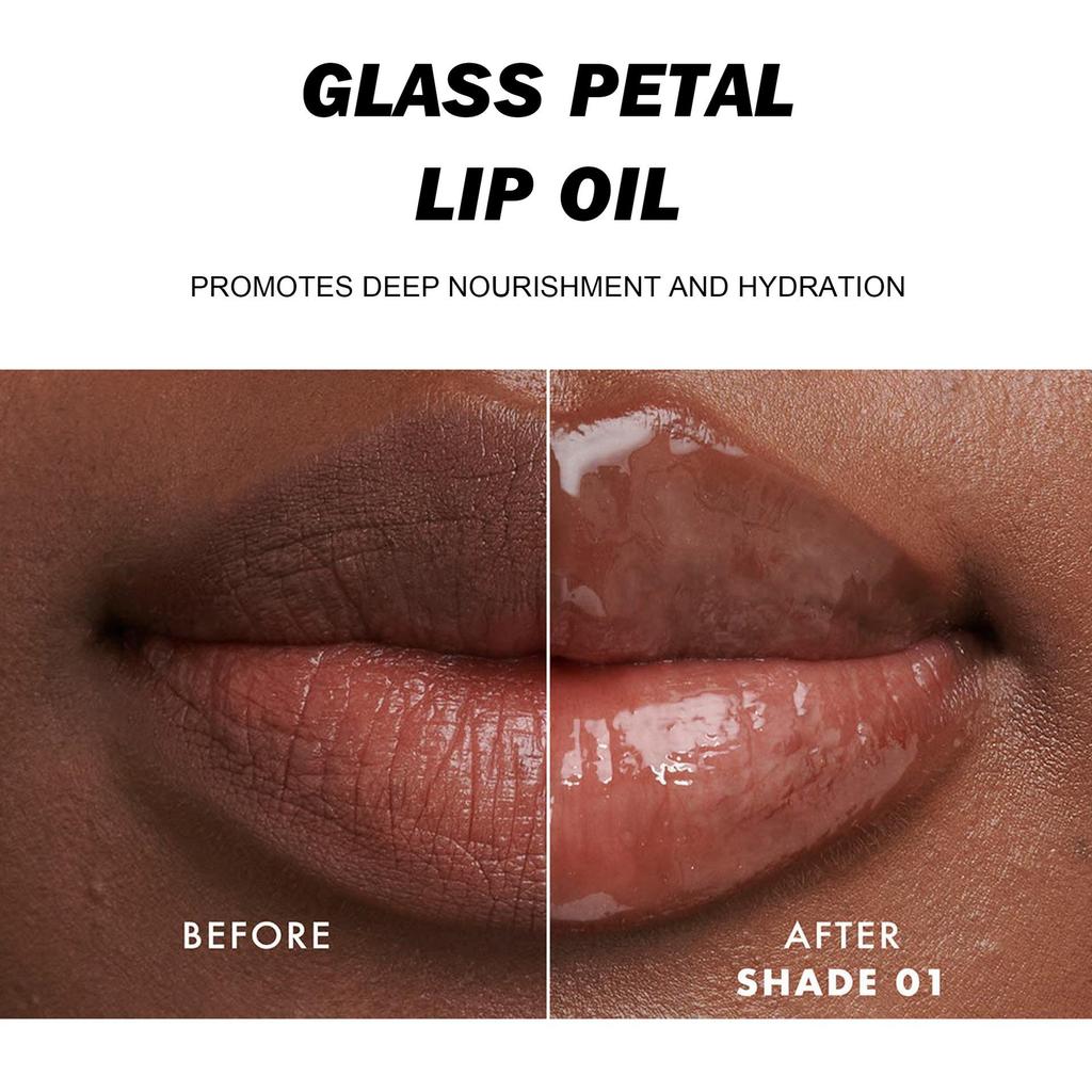 Óleo labial transparente com flor seca, espelho de água, brilho labial, hidratante de longa duração, brilho labial perolado