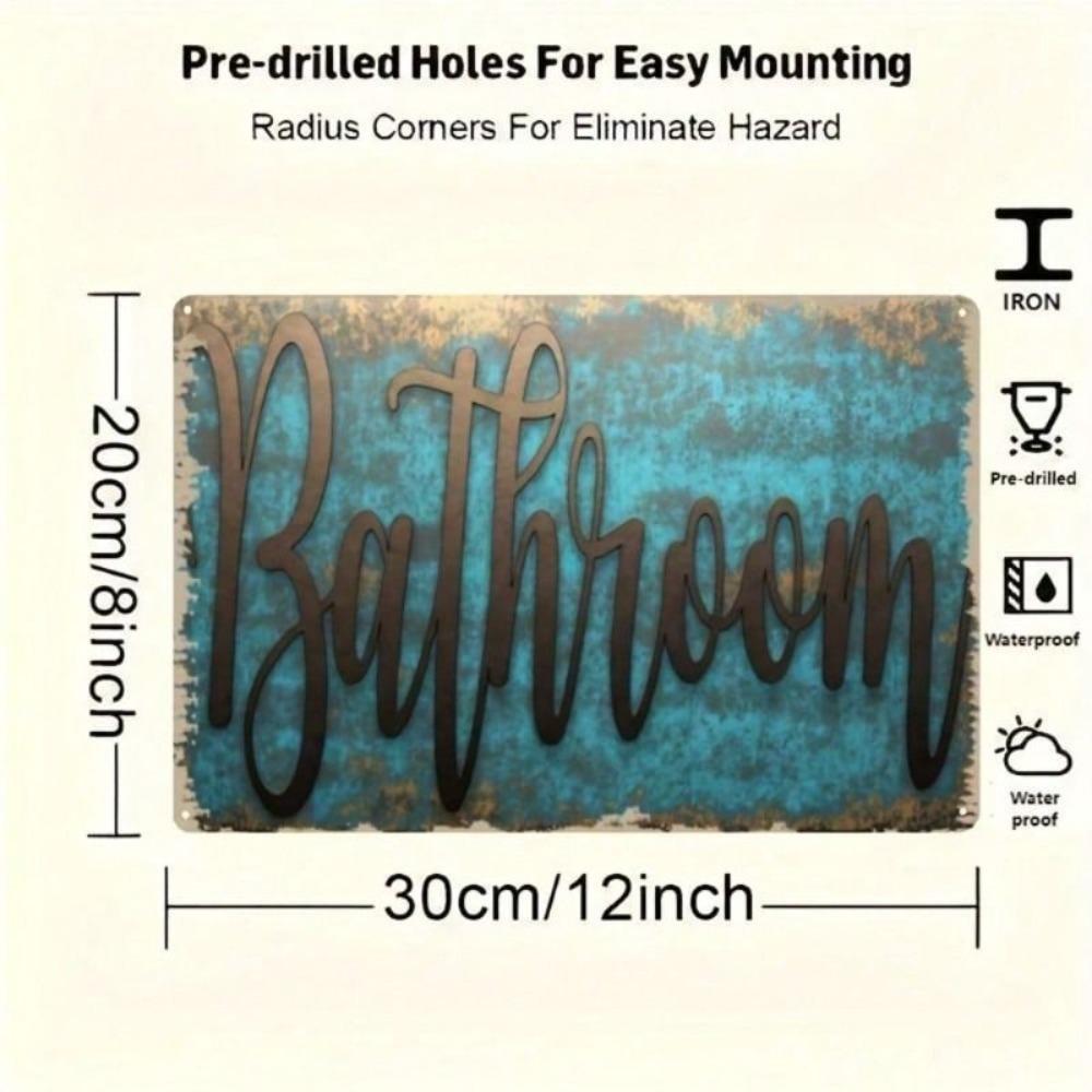 Vintage Rustic Teal Blue Iron Wall Poster 8x12, Farmhouse Bathroom Home Decor