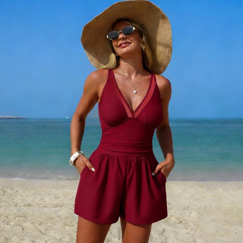 2026 Europese en Amerikaanse Nieuwe Eendelige Badpak Vrouwen Effen Kleur met Zak Sportief Conservatief Spot Bikini