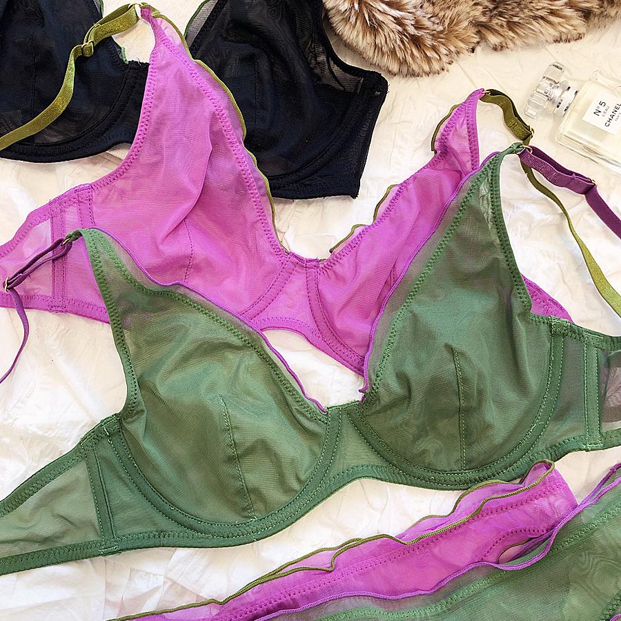 Bralette francese ultra sottile per intimo da donna Top reggiseno push up sexy a V profondo Set intimo e mutandine traspiranti comfort estivo
