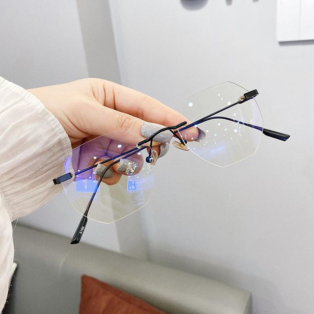 Blue Llight Blocking Rimless Glasses Women Transparent Computer Eyeglasses Polygon Optical Lense Men Eyeawear Spectacle Glasses