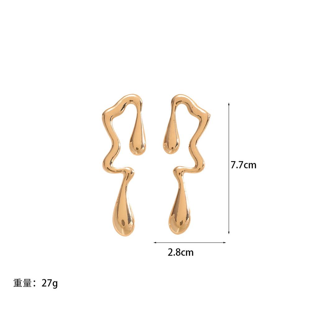 European and American Accessories, Fashionable Liquid Alloy Irregular Stud Earrings for Women, Personalized Trendy Geometric Hollow Waterdrop Earrings