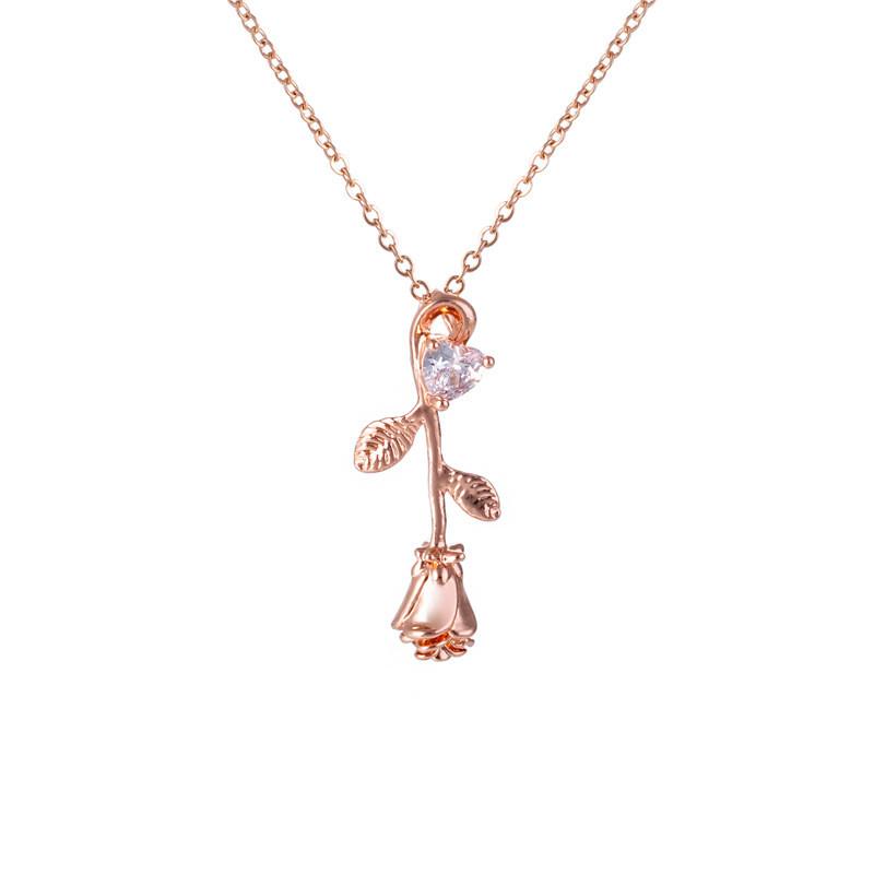 Hot Sell Rose Crystal Pendant Necklace Fashion Flower Charms Stainless Steel Choker Jewelry Party Gifts For Women Girls