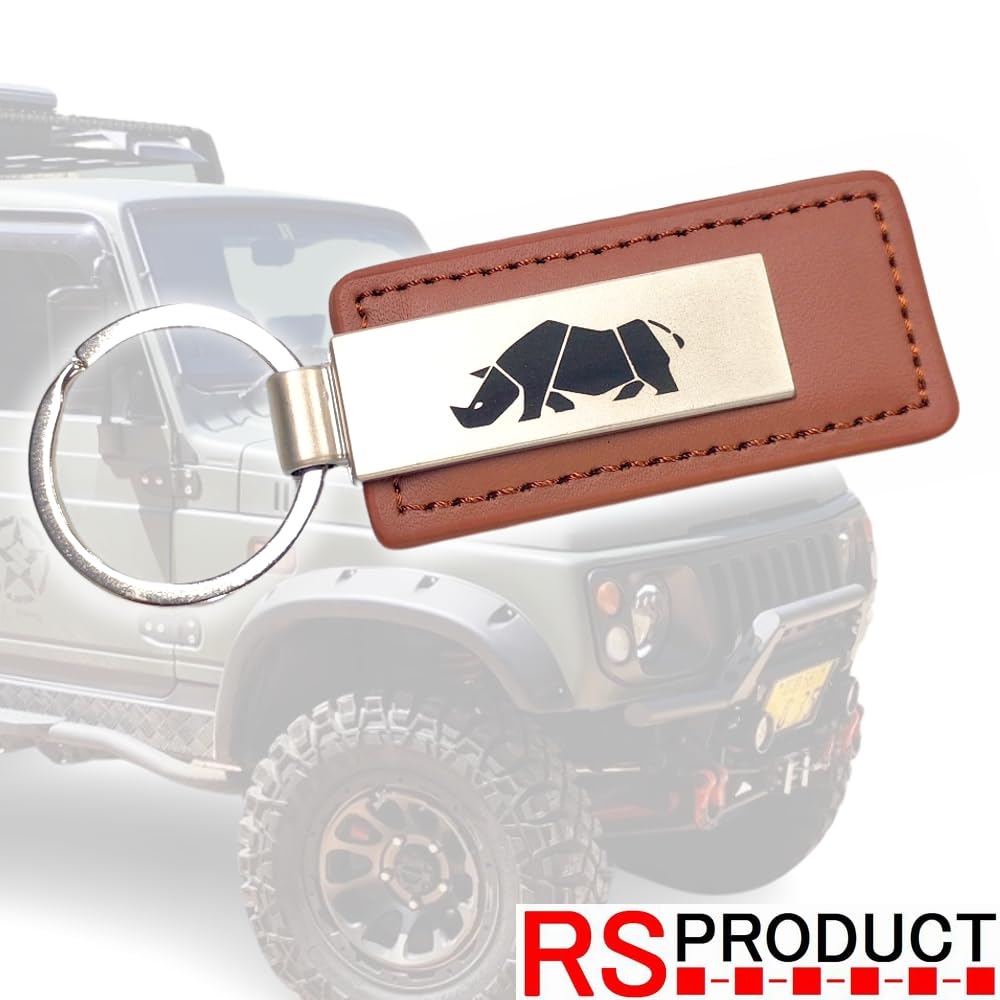RS Products Jmkey2 sai-cha Jimny Keychain, Rhino Specification, Brown Genuine Leather, Brown, Jimny Logo,