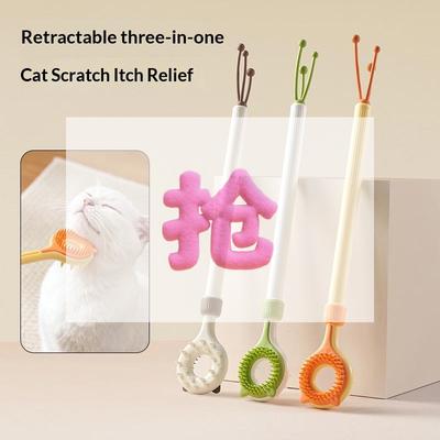 2-in-1 Intrekbare Kattenkriebelaar Dubbelzijdige Massager Kattenprikker Stok Interactief Katten Speeltje Voor Kittens Verzorging Verlicht Jeuk