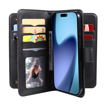 Husă din piele pentru iPhone 17 cu suport pentru 10 carduri, husă de telefon cu suport