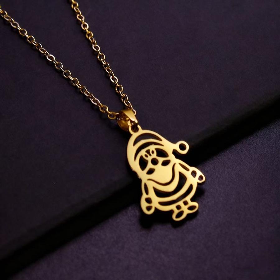 Cute Minimalist Hollow Santa Claus Necklace - Stainless Steel Sweater Chain