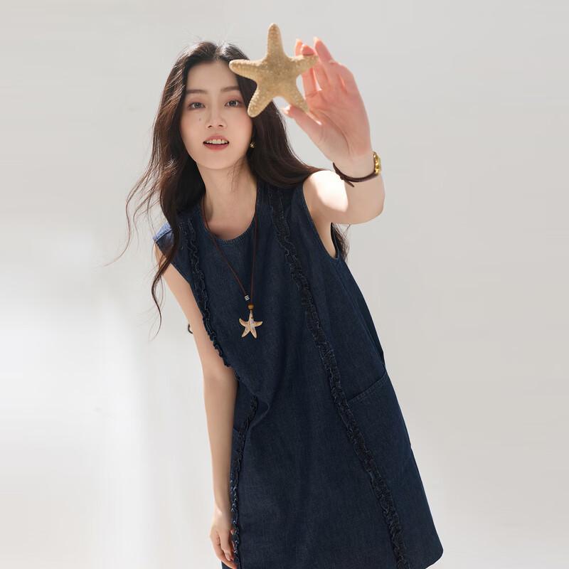 SanCai 2026 Summer 100% Cotton Denim Babydoll Dress