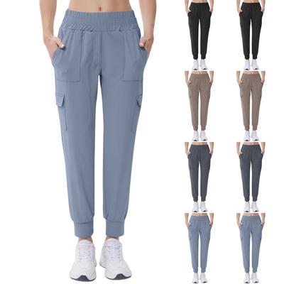 Damen Einfarbig Lässige Hohe Taille Lose Schlankheits Fitness Stretch Yoga Hosen Mit Taschen Lange Hosen