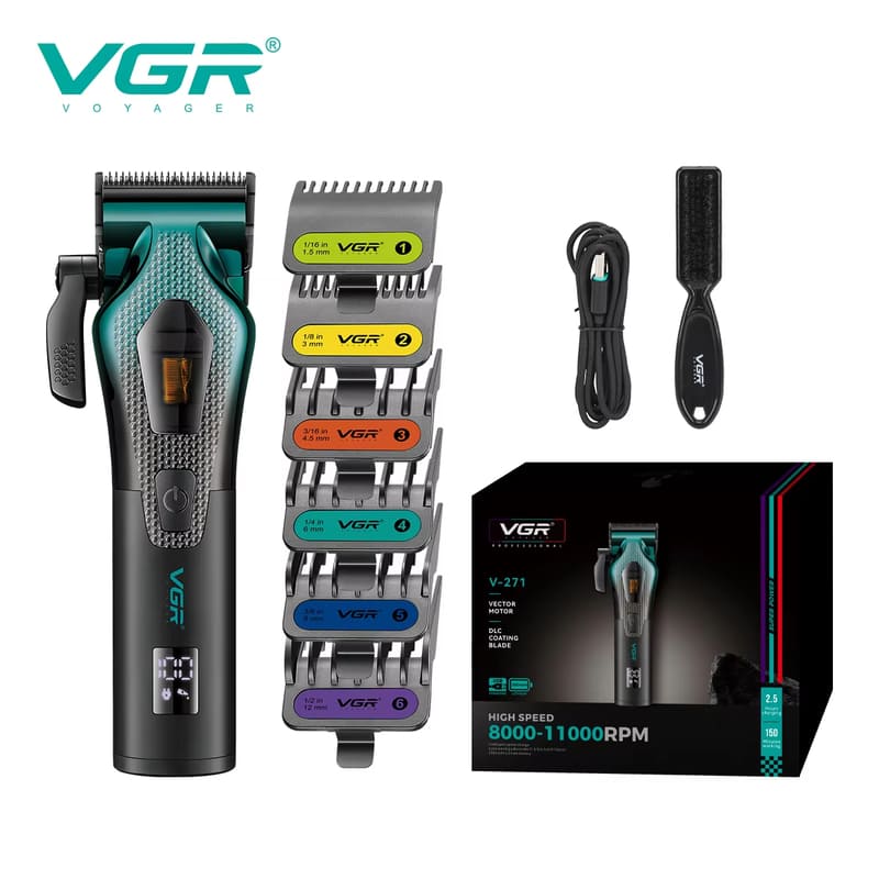 VGR V-271 Electric Hair Clipper with Digital Display for Men's Oily Hair Professional High-speed 11000RPM Push Shear Clipper Carved Home Razor Shaver