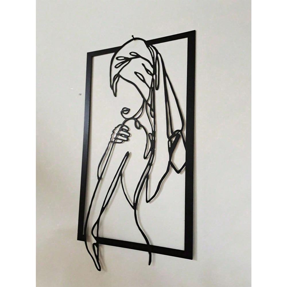 Modern Black Metal Kneeling Woman Wall Art Sculpture Home Decor Gift
