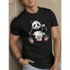 European Sizes Men'S Summer Casual Crew Neck T-Shirt with Sequined Panda and Smartphone,  Knit Fabric, Slight Stretch,