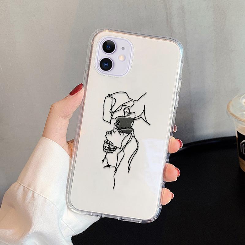 For iPhone 15 16 Pro Max Case For iPhone 11 13 14 Pro Max 13 12 Mini 7 8 XR XS X SE 3 Abstract Line Face Aesthetic Phone Cover
