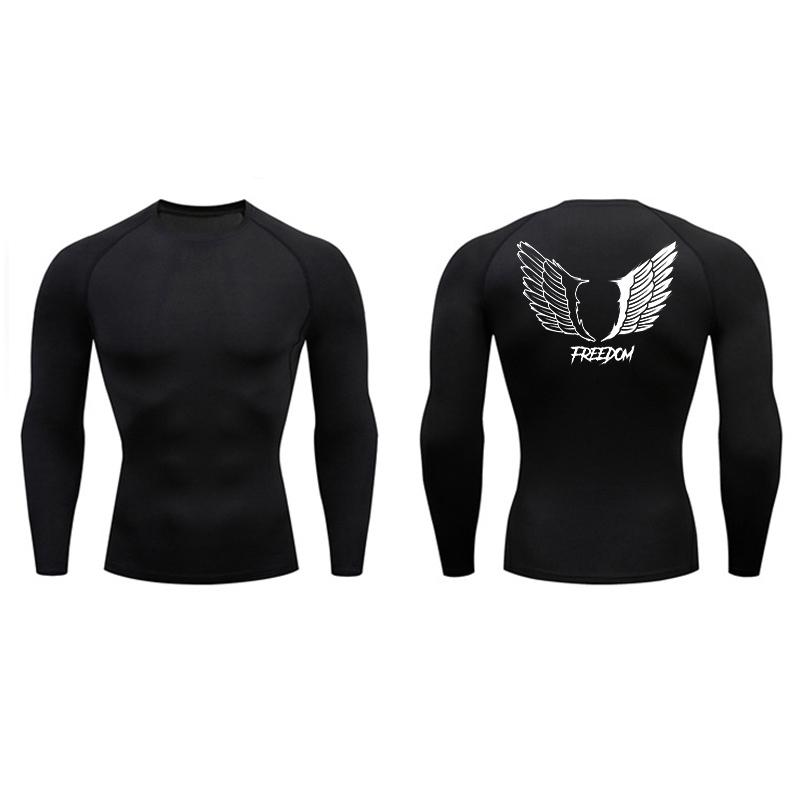 Angel Wings Freedom Print Compression Shirt for Men Sporty Quick Dry Tees Tshirt Tops Gym Workout Running Undershirts Baselayers