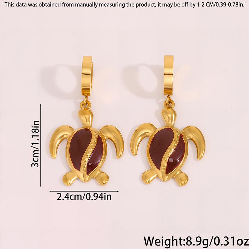 Ocean Style Sea Turtle Enamel Dangle Earrings - Women's Stainless Steel Luxury