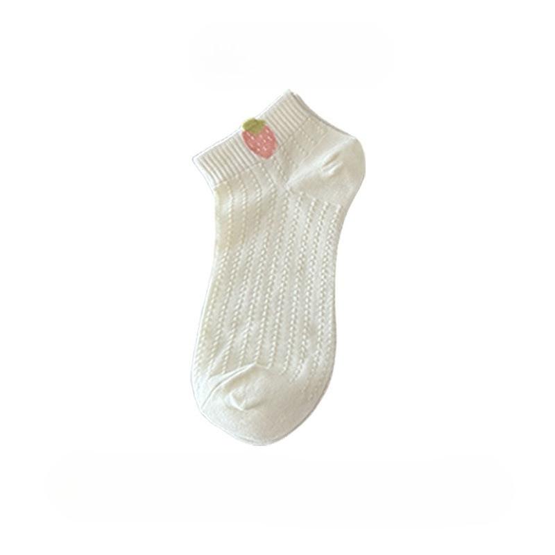 Floral Socks, Children's Short Socks, Summer Lightweight Cotton Socks, Mesh Ventilation, Strawberry Style, Versatile, Trendy, Short Tube, Summer